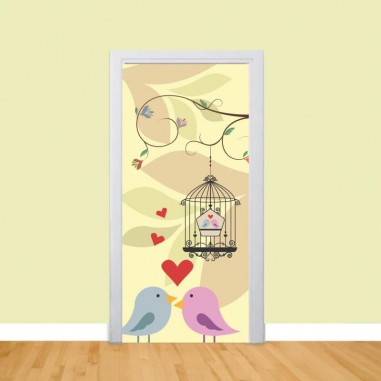 Aυτοκόλλητα πόρτας Κλουβί με πουλάκια