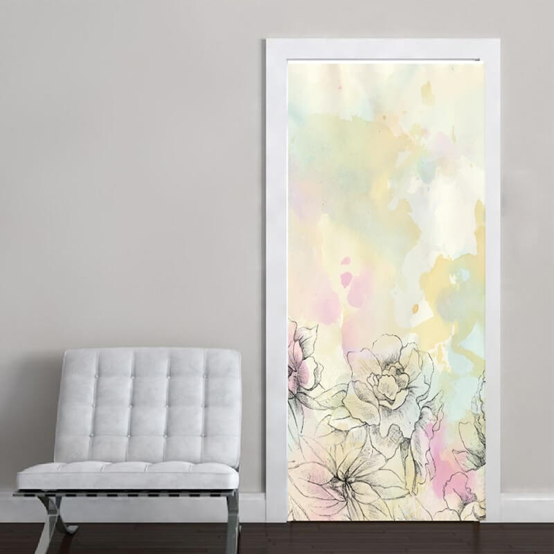 Aυτοκόλλητα πόρτας Πολύχρωμο σχέδιο με λουλούδια
