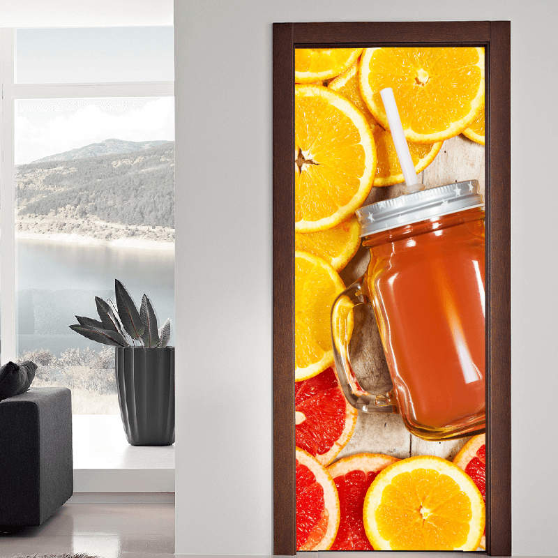 Αυτοκόλλητα πόρτας Ροδέλες πορτοκαλιού με χυμό