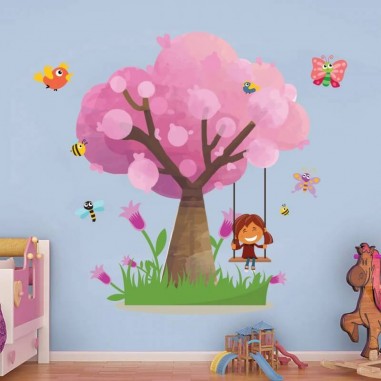 Αυτοκόλλητα τοίχου Δέντρο με κοριτσάκι