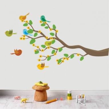Αυτοκόλλητα τοίχου Δέντρο με πουλάκια