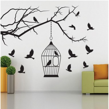 Αυτοκόλλητα τοίχου Κλουβί με πουλιά