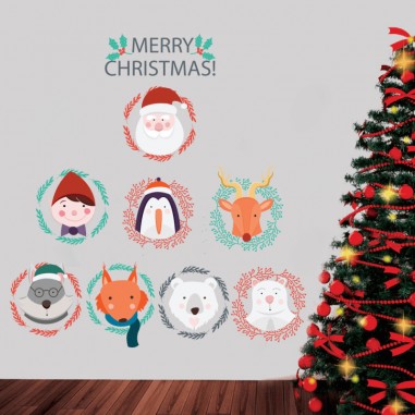 Αυτοκόλλητα τοίχου Στεφανάκια με χριστουγεννιάτικους χαρακτήρες