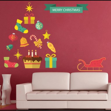 Αυτοκόλλητα τοίχου Xριστουγεννιάτικα στολίδια και ευχές