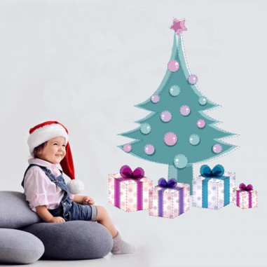 Αυτοκόλλητα τοίχου Xριστουγεννιάτικο δέντρο με παλ δωράκια