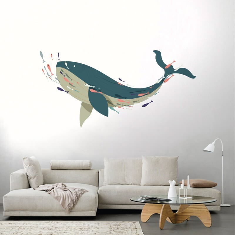Αυτοκόλλητο τοίχου Φάλαινα με ψαράκια