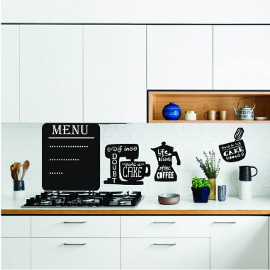 Αυτοκόλλητο τοίχου Μαυροπίνακας με Ποδιά για την κουζίνα και τσαγιέρα
