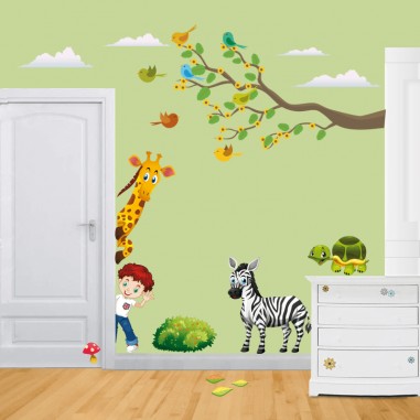 Αυτοκόλλητο τοίχου με Αγόρι και Ζώα
