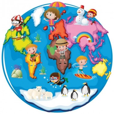 Αυτοκόλλητο τοίχου Παγκόσμιος Χάρτης με Παιδιά