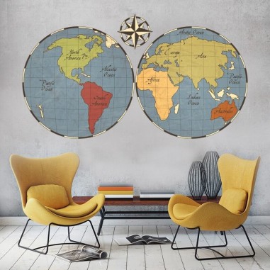 Αυτοκόλλητο τοίχου Παγκόσμιος Χάρτης Vintage