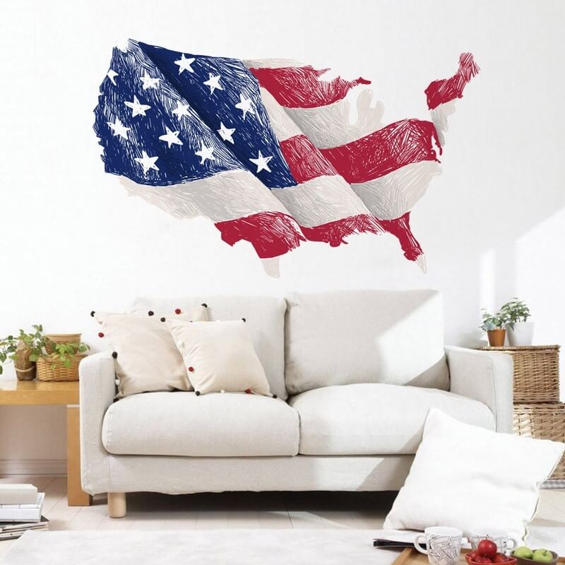Αυτοκόλλητο τοίχου Χάρτης με Αμερικάνικη Σημαία