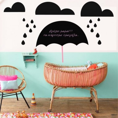 Αυτοκόλλητος Μαυροπίνακας με Ομπρέλα με σύννεφα και βροχή