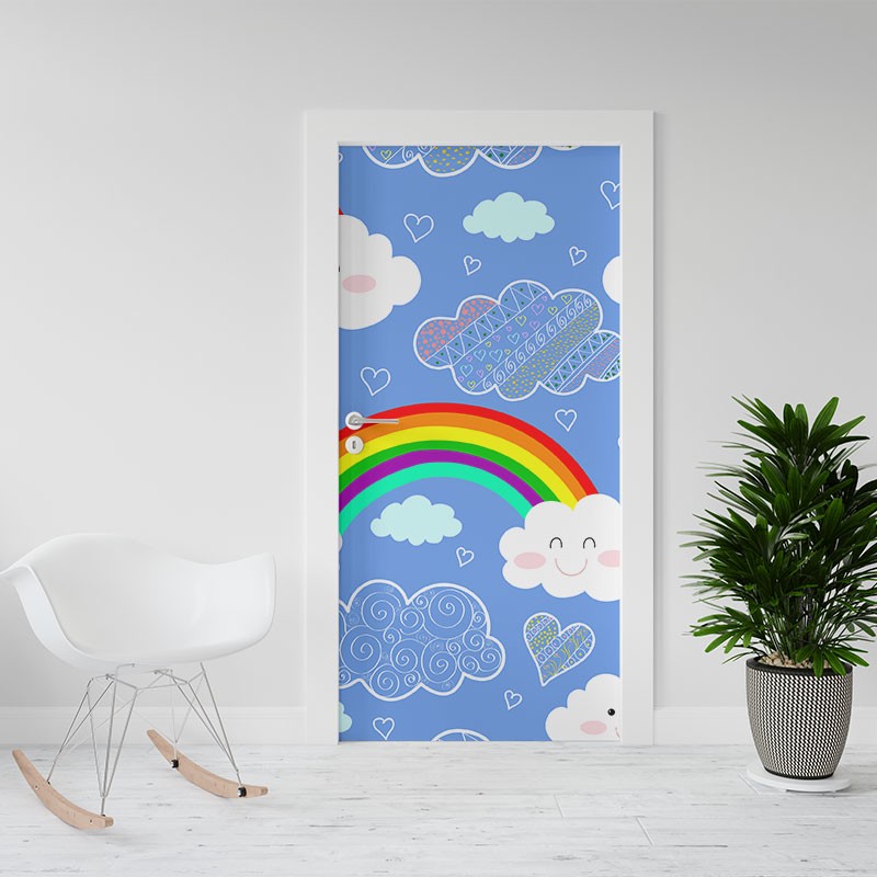 Αυτοκόλλητο πόρτας Rainbow and clouds