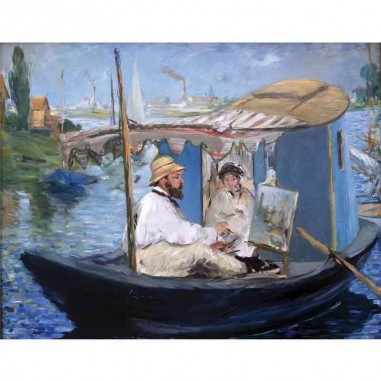Πίνακας σε καμβά Edouard Manet - Monet works in boat(1874)