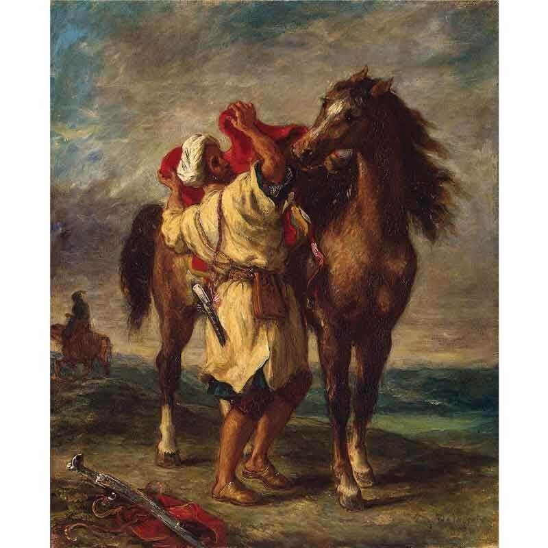 Πίνακας σε καμβά Eugene Delacroix - Moroccan Saddles His Horse - 1855
