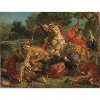 Πίνακας σε καμβά Eugène Delacroix - Lion Hunt - 1855