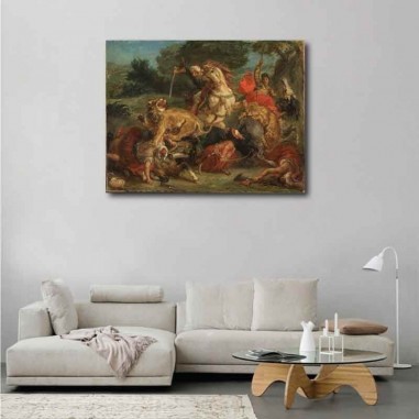 Πίνακας σε καμβά Eugène Delacroix - Lion Hunt - 1855