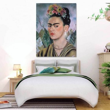 Πίνακας σε καμβά Frida Kahlo - Frida with flowered headdress