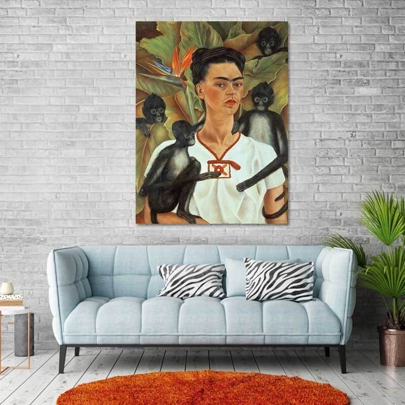 Πίνακας σε καμβά Frida Kahlo - Selfportrait with Monkeys