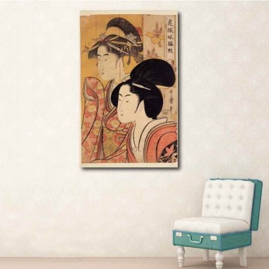 Πίνακας σε καμβά Kitagawa Utamaro - Two Beauties with Bamboo(1800)
