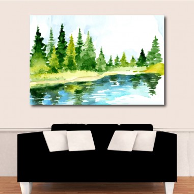 Πίνακας σε καμβά με Δάσος με λίμνη
