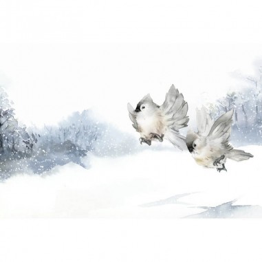 Πίνακας σε καμβά Χιονισμένο τοπίο με Πουλάκια