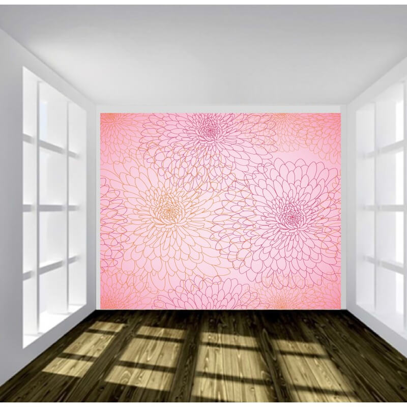 Tαπετσαρία τοίχου Ροζ φόντο με λουλούδια