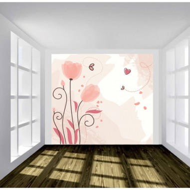 Ταπετσαρία τοίχου Ροζ σχέδιο με λουλούδια