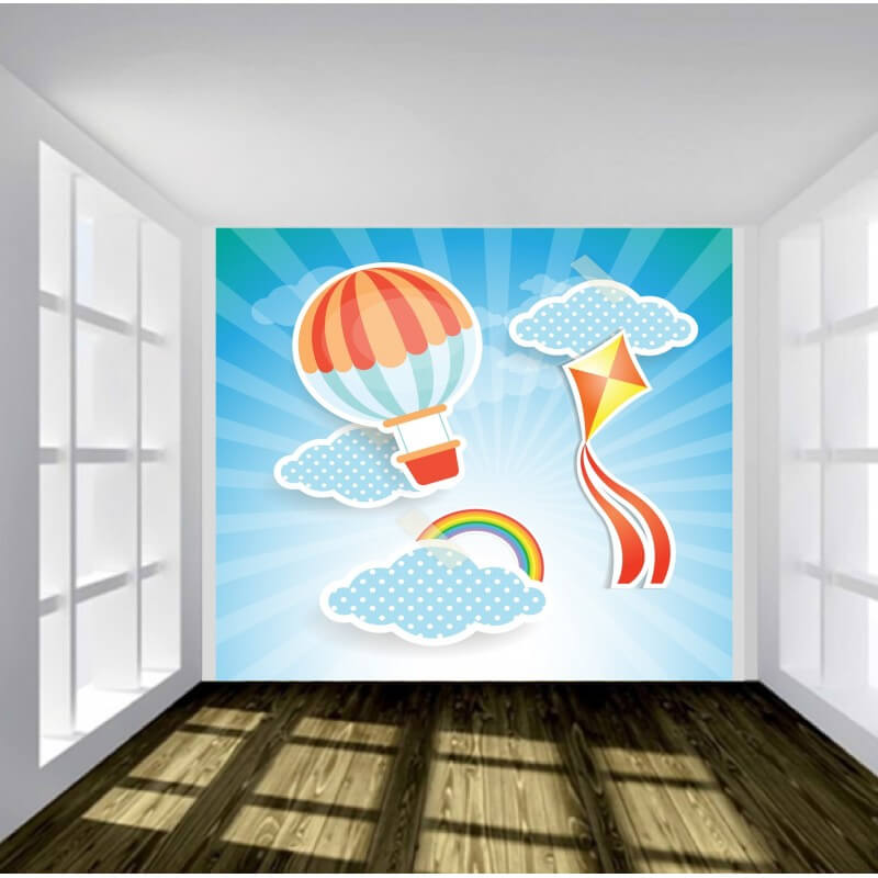Ταπετσαρία τοίχου Σχέδιο με αερόστατο και χαρταετό