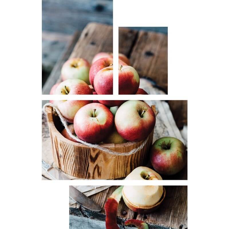 Τετράπτυχος πίνακας σε καμβά Καλάθι με Μήλα