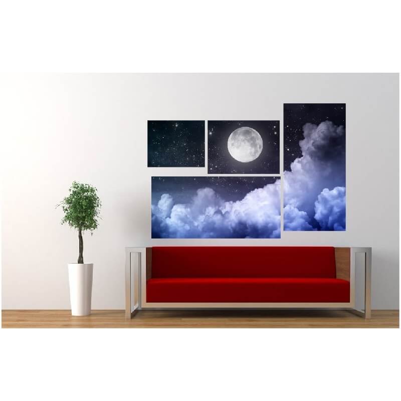 Τετράπτυχος πίνακας σε καμβά Πανσέληνο και Σύννεφα