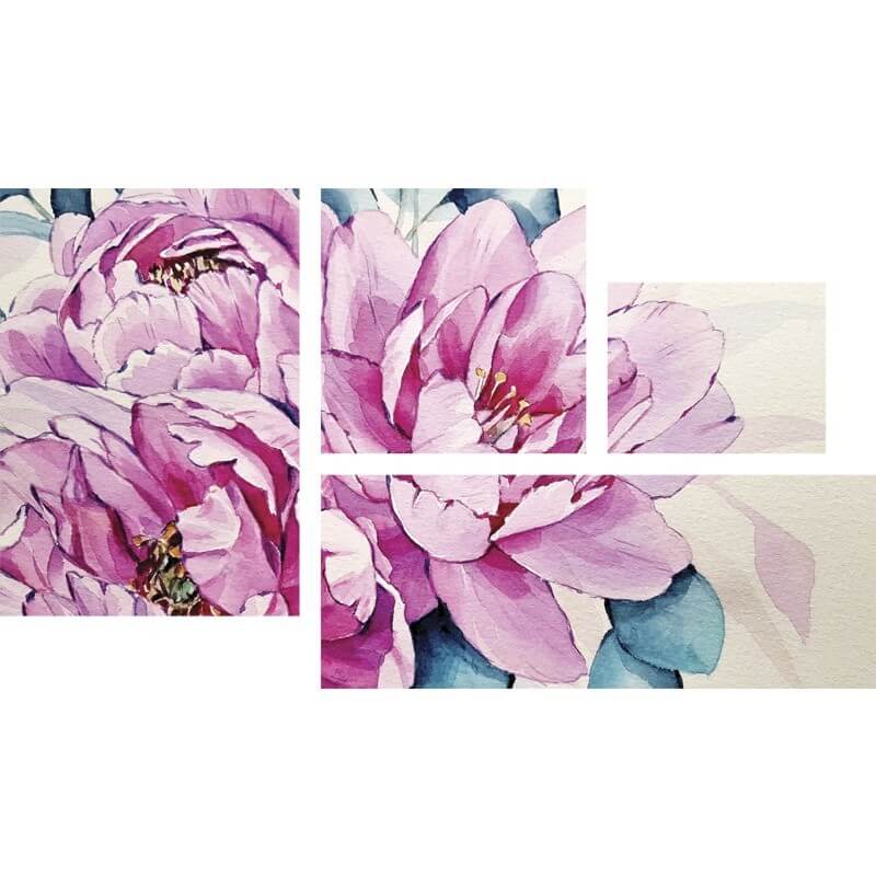 Τετράπτυχος πίνακας σε καμβά Ζωγραφισμένα Λουλούδια