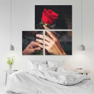 Τρίπτυχος πίνακας σε καμβά Κόκκινο Τριαντάφυλλο