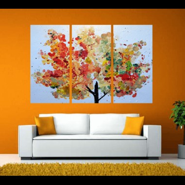 Τρίπτυχος πίνακας σε καμβά με πολύχρωμο δέντρο
