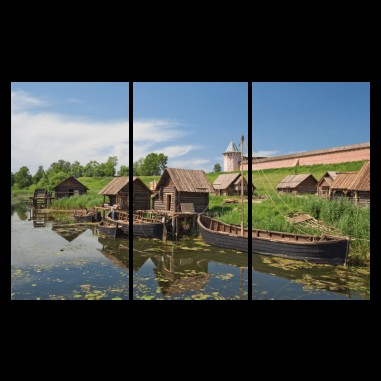 Τρίπτυχος πίνακας σε καμβά με Wooden House