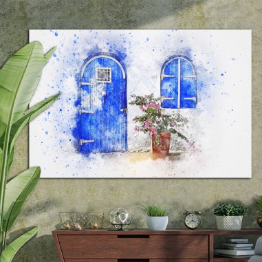 Πίνακας σε καμβά Blue door water colour art
