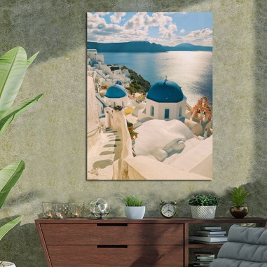 Πίνακας σε καμβά Σαντορίνη με θέα την θάλασσα 