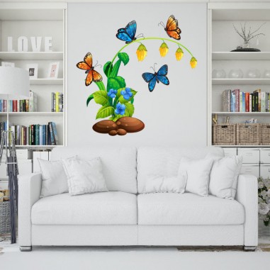 Αυτοκόλλητο τοίχου Πεταλουδες στα λουλουδια