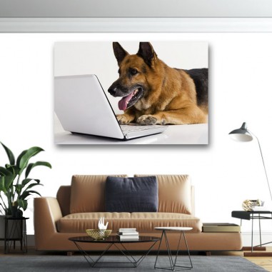 Πίνακας σε καμβά Σκύλος με Laptop 2