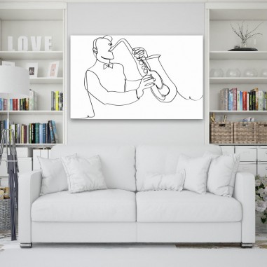 Πίνακας σε καμβά Line Art Saxophone Player