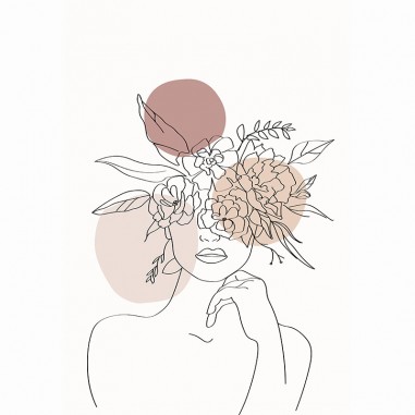 Πίνακας σε καμβά Line Art Woman Crowned with Flowers