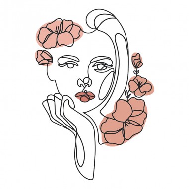 Πίνακας σε καμβά Line Art Woman In Flowers