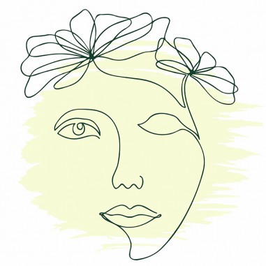 Πίνακας σε καμβά Line Art Woman and Flower in Lime Green