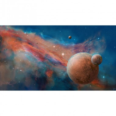 Πίνακας σε καμβά Διαστημικό Τοπίο σε Χάλκινο & Γαλάζιο
