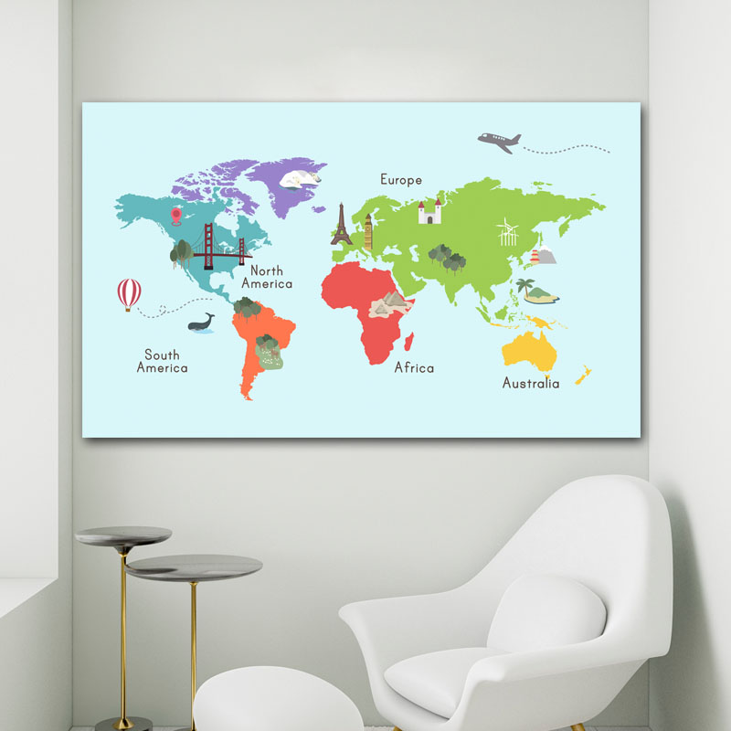 Πίνακας σε καμβά Παιδικός Απλός Παγκόσμιος Χάρτης