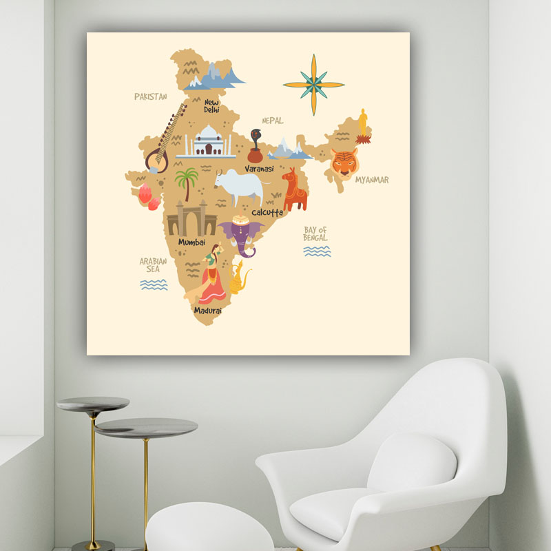 Πίνακας σε καμβά Παιδικός Χάρτης Ινδία