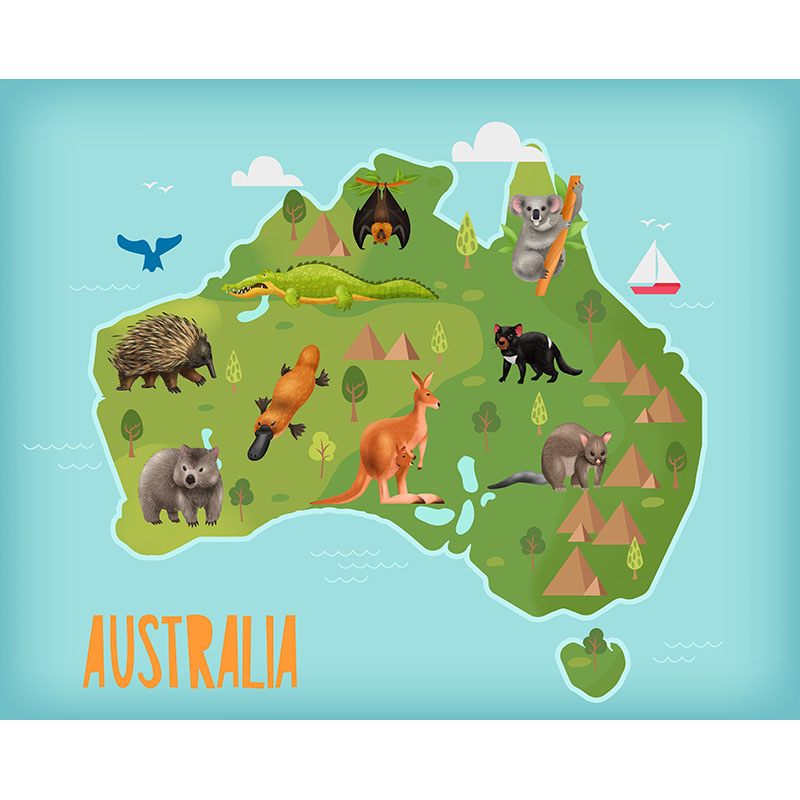 Πίνακας σε καμβά Παιδικός Χάρτης με Ζώα Αυστραλία