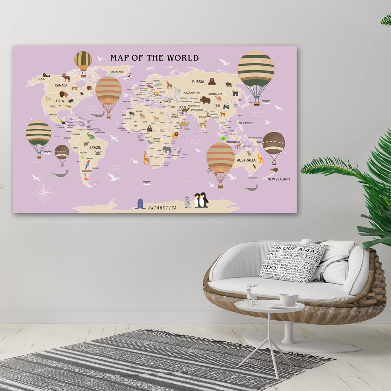 Πίνακας σε καμβά Παιδικός Χάρτης με τα Ζώα του Κόσμου
