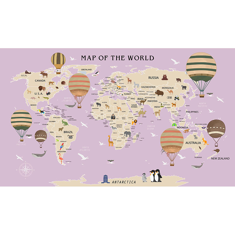 Πίνακας σε καμβά Παιδικός Χάρτης με τα Ζώα του Κόσμου