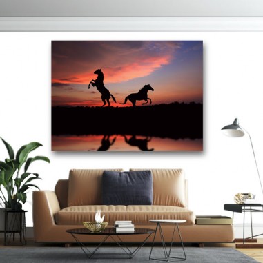 Πίνακας με Άλογα στο Ηλιοβασίλεμα